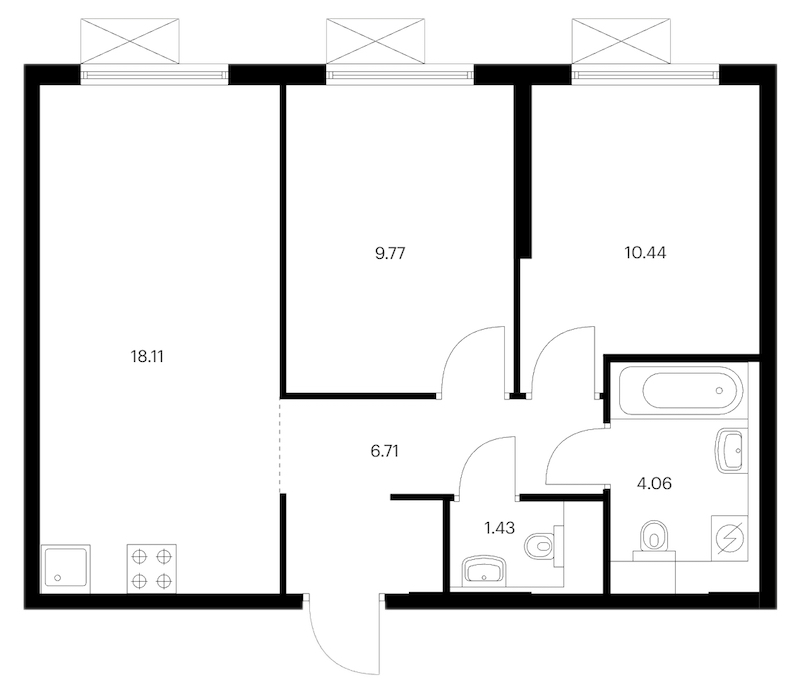 2-комнатная квартира 50.52 м², 15/24 эт., ЖК «Заречный парк»